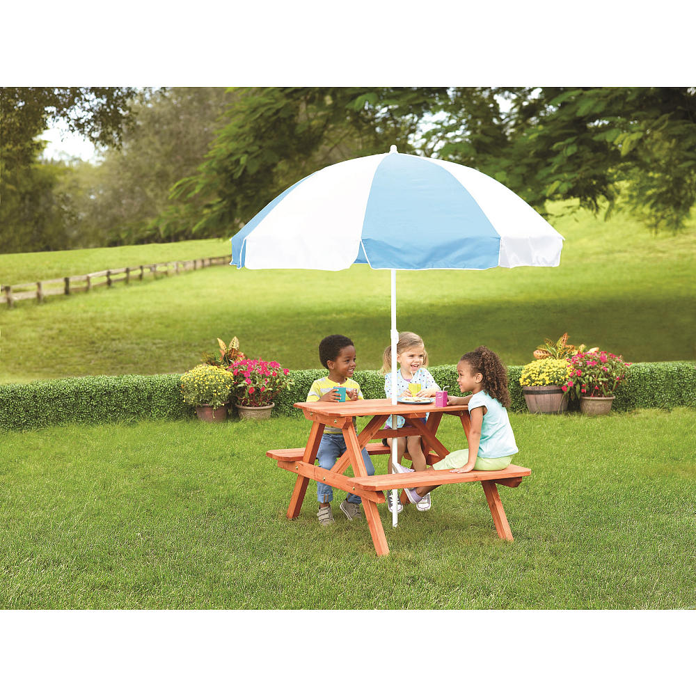 Szuper fa piknik-asztal esernyővel